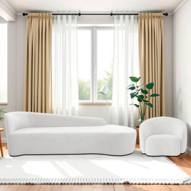 Imagem de Kit Divã Recamier Orgânico França 200cm Lado Direito E Poltrona Amore Bouclé Branco