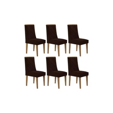 Imagem de Cadeira De Cozinha Pietá Kit 6 Un Madeira Capuccino/suede Marrom - Rufato