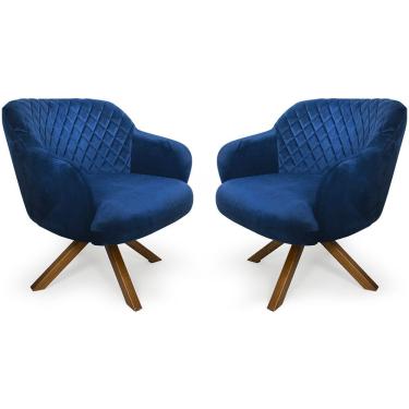 Imagem de Kit 02 Poltronas Jade Tressê Giratória Giromad Veludo Azul - Nexta Casa