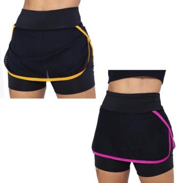 Imagem de Kit 2 Shorts Saia Ginastica Academia Cintura Alta Fitness - Donna Mart
