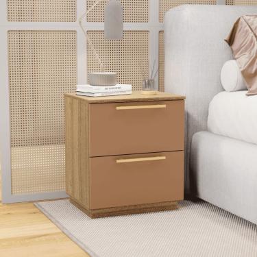 Imagem de Mesa de Cabeceira Dubai 2 Gavetas MDF Clássico Contemporâneo Amadeirado com Corrediças...