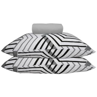 Imagem de Kit Jogo de Lençol Hamburgo Queen 100% Algodão Malha com Elástico 3 Peças Cinza