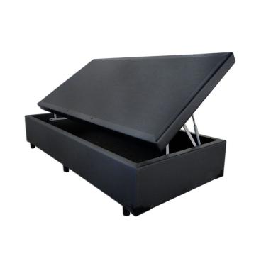 Imagem de Cama Box com Baú Solteiro Estrutura em Madeira com Abertura Pneumática Branco Sintético
