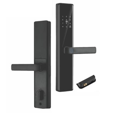 Imagem de Fechadura Eletrônica Digital Wi Fi Biometria Senha App Cartão Chave para Porta de Madeira Alumínio