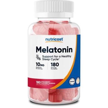 Imagem de Suplemento Nutricost Melatonina 10Mg 180 Gomas De Morango-Unissex