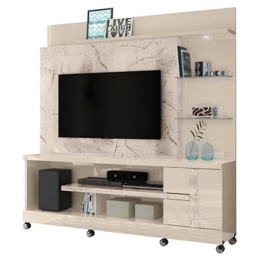Imagem de Estante Home Theater Alan com Rodízios Calacata Off White – Madetec