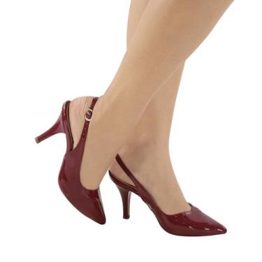 Imagem de Scarpin Aberto Atrás Feminino Slingback Bico Fino Salto Alto Cor:Marsa