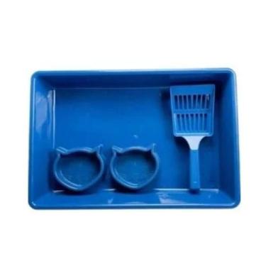 Imagem de Kit Caixa de Areia para Gatos Higiênico com Pá Comedouro Bebedouro Ban