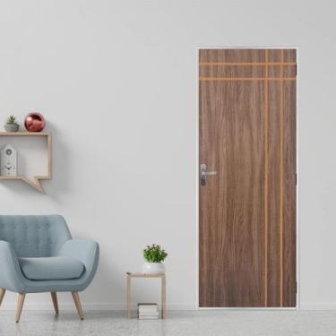 Imagem de Kit Porta de Madeira Decorada 215x85cm com Batente de Aço 06cm Mantiqu