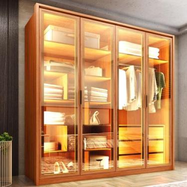 Imagem de Guarda Roupa 4 Portas Reflecta com LED 3 Gavetas 100% MDF Freijó New R