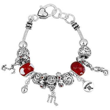 Imagem de Bracelete Falari com pingente do zodíaco multicolorido com contas de metal Murano prateadas