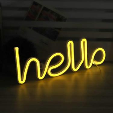 Imagem de Luz de néon, LED Olá Neon Word Sign Letras de néon Luz Arte Luzes decorativas, Decoração de parede para o Natal, Quarto de crianças, Sala de estar, Alimentado por bateria USB (Branco quente Olá)