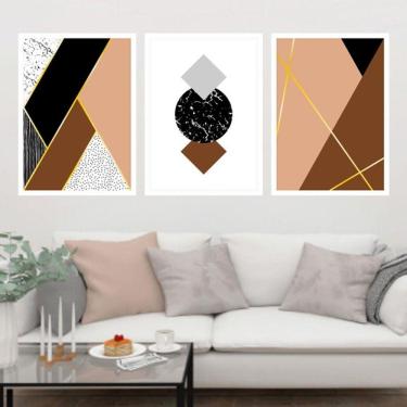 Imagem de Kit 3 Quadros Decorativos Geométrico Marrom e Preto