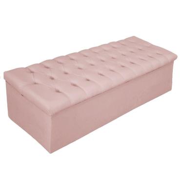 Imagem de Calçadeira Baú Estofada 140cm Casal Suede Rosê Adj Decor