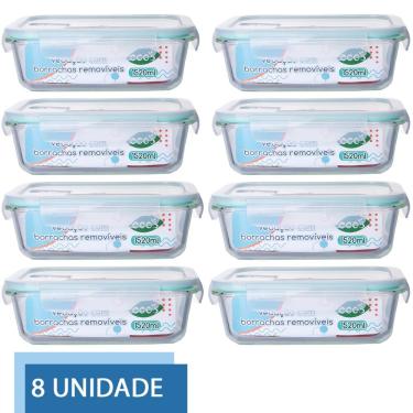 Imagem de Conjunto 8 Pote Vidro Hermético Tampa Mantimentos 1520ml