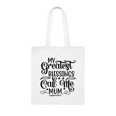Imagem de Sacola My Greatest Blessings Call Me Muum, para mamães, presente para mamães, bolsa de ombro para mamães, bolsas reutilizáveis para mães, presente para mães da filha favorita, filho e filhos, Branco