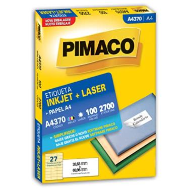 Imagem de Etiqueta Adesiva Pimaco Ink-Jet/Laser A4, A4370, Branca, 32.83x69.96, embalagem com 100 fls - 2700 Etiquetas, 874826