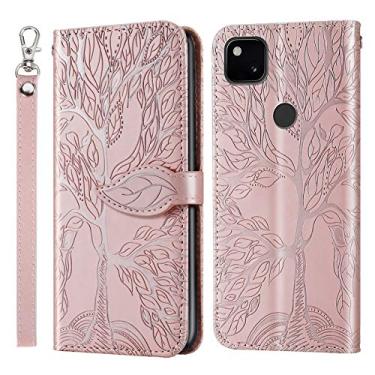 Imagem de Para o Google Pixel 4A 5G Vida de árvore de gravação de árvore Caixa de couro Flip Horizontal com suporte e cartolina e carteira e moldura fotográfica e cordão