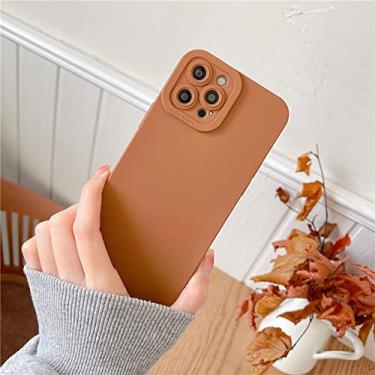 Imagem de Capa de telefone fluorescente de cor sólida de silicone macio para iPhone 13 12 11 Pro XS Max 7 8 Plus X XR SE 2 Capa de proteção para câmera, marrom, para iPhone 7Plus,8Plus