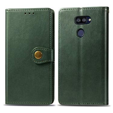 Imagem de YUNCHAO Caixa de telefone Para lg k40s retrô cor sólido fivela de couro fivela caso com cordão e foto de moldura e slot e carteira e função de suporte capa para celular