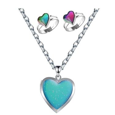 Imagem de Colar de humor amor coração mudança de cor sentimento emocional tamanho ajustável anéis de humor 3 peças (3 peças)