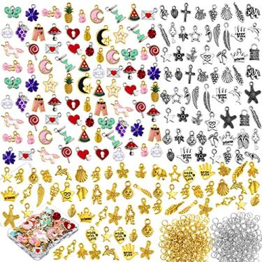 Imagem de 800 peças de pingentes para fabricação de joias banhados a ouro sortidos, pingentes de berloque esmaltado, estilo tibetano, anel aberto com caixa de armazenamento para colar "faça você mesmo", pulseira, chaveiro, joias, artesanato