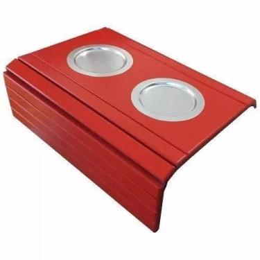 Imagem de Esteira Bandeja Para Braço Sofá Vermelho Porta Copo Alumínio
