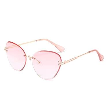 Imagem de Óculos de sol sem aro designer feminino masculino clássico olho de gato óculos de sol moda lente gradiente sem moldura óculos de direção uv400, rosa, tamanho único