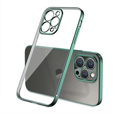 Imagem de Capa de moldura quadrada para iphone 11 12 13 pro max mini x xr xs 7 8 6 s plus se 3 capa à prova de choque de silicone transparente, verde escuro, para 11