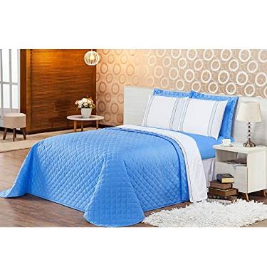 Imagem de Kit Colcha Queen Casualle 3 Peças Percal 180 Fios Casaborda Azul