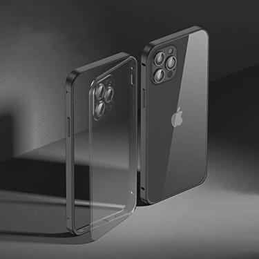 Imagem de Estojo de proteção de armação de metal de luxo com lente completa de vidro anti-queda fosco transparente capa traseira para iPhone 13 12 11 Pro Max Mini Case, preto, para iPhone 11