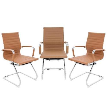 Imagem de Conjunto com 3 Cadeiras Executivas Boston Base Fixa Esteirinha Caramelo