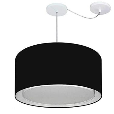 Imagem de Lustre Pendente Cilíndrico com Desvio de Centro Cúpula Tecido 30/50x40 cm, Vivare Iluminação, Pendente4308 PR, Preto, Médio