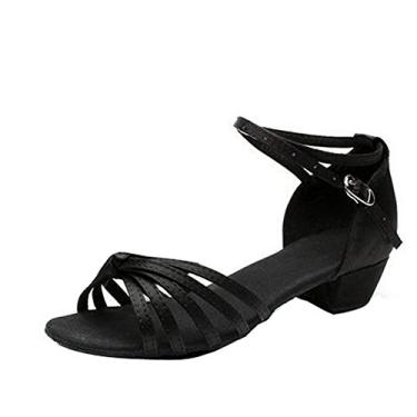 Imagem de Tênis de balé feminino Gaorui Tango Ballroom Latin Salsa Valsa Dança Menina Brilhante Salto Glitter, Preto, 1 Little Kid