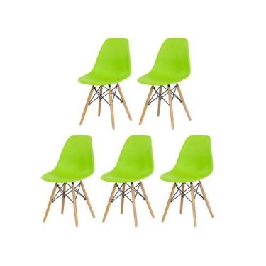 Imagem de Kit 5 Cadeiras Charles Eames Eiffel Verde Base Madeira Sala - Waw Desi