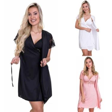 Imagem de KIT 3 Camisolas Amamentação com Robe Gestante Estilo Sedutor - AG-ES206-207-KIT3