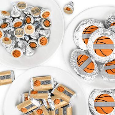Imagem de Big Dot of Happiness Nothin' but Net - Basketball - Mini Candy Bar Wrappers, Round Candy Stickers and Circle Stickers - Baby Shower or Birthday Party Candy Favor Sticker Kit - 304 Pieces