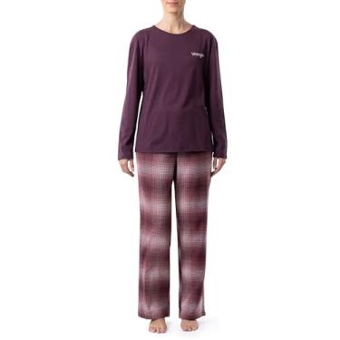 Imagem de Wrangler Conjunto de pijama feminino de jérsei e calça de flanela, Xadrez vinho/ombré, 3X