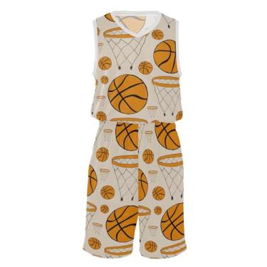 Imagem de GuoChe Camiseta de basquete e shorts de basquete anéis e bolas laranja de basquete para meninos fantasia de basquete, Anéis e bolas de basquete laranja, X-Small
