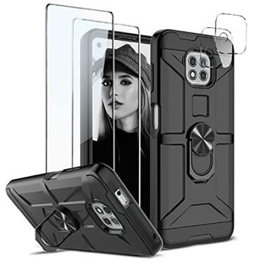 Imagem de Jeylly Capa para Motorola Moto G Power 2021 com protetor de tela de vidro temperado + protetor de câmera, capa de telefone de proteção contra quedas de grau militar com suporte de anel giratório de 360 graus, preta