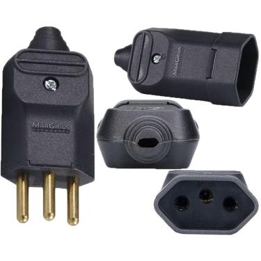Imagem de 5 Plug Macho + 5 Tomada Femea 3 Pinos 20a Prensa Cabos Preto Margirius
