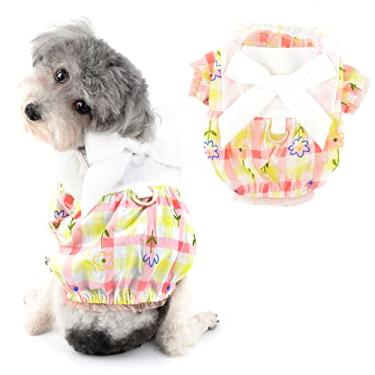 Imagem de Ranphy Vestido de cachorro para meninas pequenas camisetas florais para animais de estimação gravata borboleta filhote primavera verão roupas com anel D chihuahua yorkie gatos, rosa, G