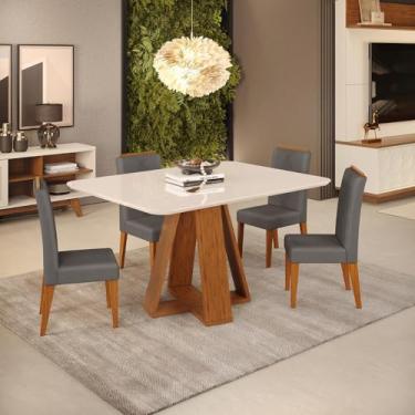 Imagem de Conjunto de Sala de Jantar 4 Cadeiras Tampo Chanfrado Curvo 120x90 Dj Móveis Kiara Freijo Yasmin Lunar