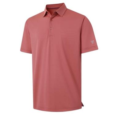 Imagem de M MAELREG Camisas de golfe masculinas Dry Fit Sports Jacquard Leve Performance Textura Manga Curta Gola Camisas Polo, Laranja, roxo, GG