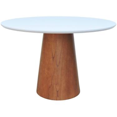 Imagem de Mesa De Jantar Base Cone Laminado Cinamomo Amêndoa Tampo 120 Laqueado Branco