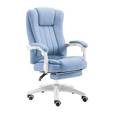 Imagem de Cadeira de escritório reclinável ergonômica, cadeiras de mesa de escritório doméstico de tecido com encosto alto com apoio de braço para pés, cadeira giratória ajustável para computador, azul lofty