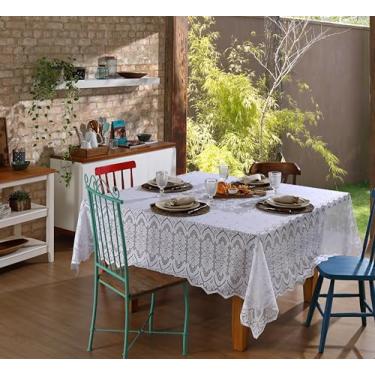 Imagem de Toalha de Mesa Quadrada Clássica Arabesco 2,20 x 2,20 m para 8 Lugares, Estampa Europeia Elegante, Ótimo Caimento, Fácil de Lavar, Durável e Ideal para Decoração – BRANCA