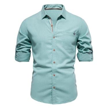 Imagem de Camisetas masculinas gola tartaruga outono inverno manga longa ajuste relaxado cardigã simples camisa masculina 2024, C-771 verde-limão, XG