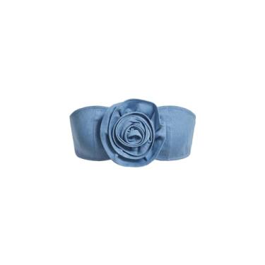 Imagem de Floerns Blusa feminina casual sem alças com apliques florais sem mangas jeans cropped, Azul, G