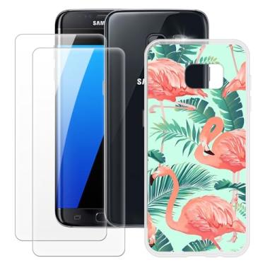 Imagem de MILEGOO Capa para Samsung Galaxy S7 Edge + 2 peças protetoras de tela de vidro temperado, capa de TPU de silicone macio à prova de choque para Samsung Galaxy S7 Edge (5,5 polegadas) Flamingo